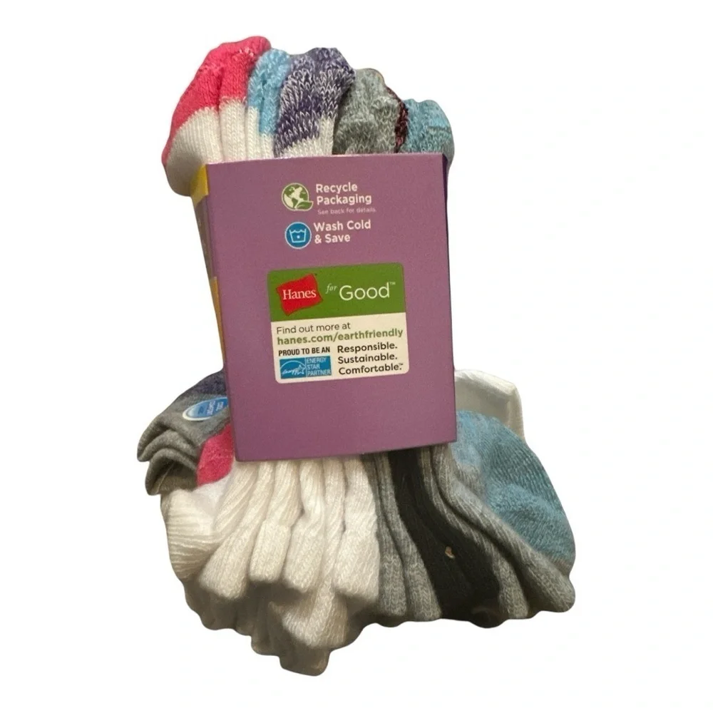 Hanes Girls’ No Show Socks – 12 Pairs, Size 6-10.5 (S), Multi-Color, NWT